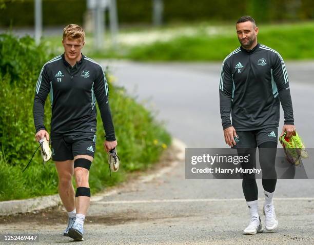 Dublin , Ireland - 1 May 2023; Tommy O'Brien and Dave Kearney during a Leinster Rugby squad training session at UCD in Dublin.