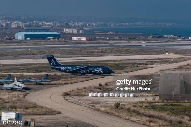 BAe 146 of Astra Airlines parked remotely at the airport premises. Thessaloniki International Airport Makedonia in Greece SKG LGTS as seen on March...