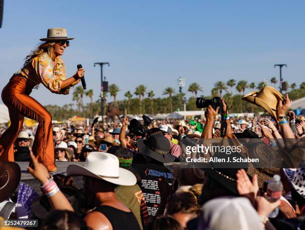Singer-songwriter Lainey Wilson performs on the Mane Stage at the three-day Stagecoach Country Music Festival at the Empire Polo Club in Indio...