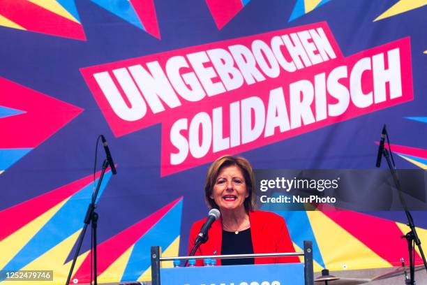 Malu Dreyer,prime minister of Rhineland-Palatinate, speaks during the traditional Labor day demo which is organized by the Geran Federation of Trade...