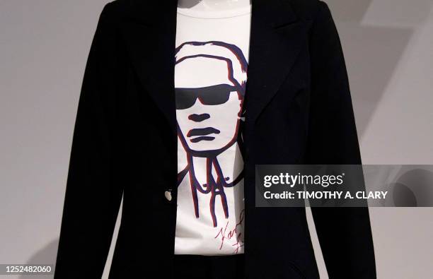 The works of German fashion designer Karl Lagerfeld are displayed during the press preview of The Costume Institute's exhibition titled Karl...