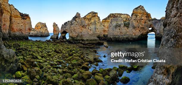 view of the clear ocean water and cliffs on the coast of algarve, portugal - albufeira stock pictures, royalty-free photos & images