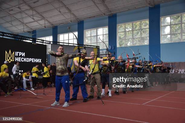 Archery competition for Ukrainian military veterans of the Russian-Ukrainian war during the "Invincible Games" competition in Lviv, Ukraine on April...