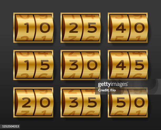 gold combination lock numbers - odometer stock illustrations