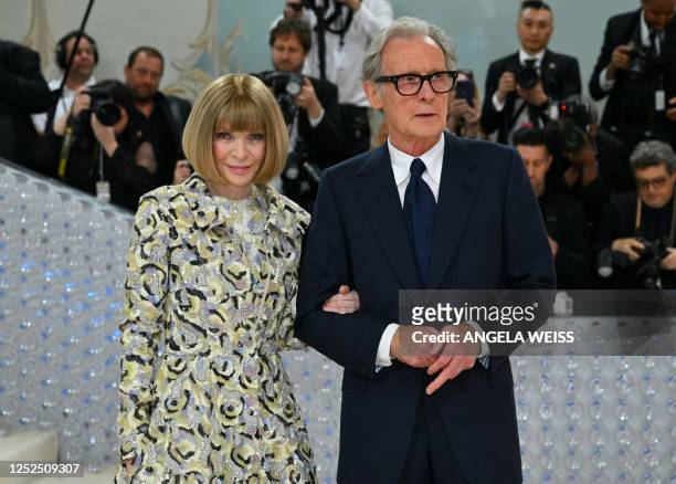 Vogue Editor-in-Chief Anna Wintour and English actor Bill Nighy arrive for the 2023 Met Gala at the Metropolitan Museum of Art on May 1 in New York....