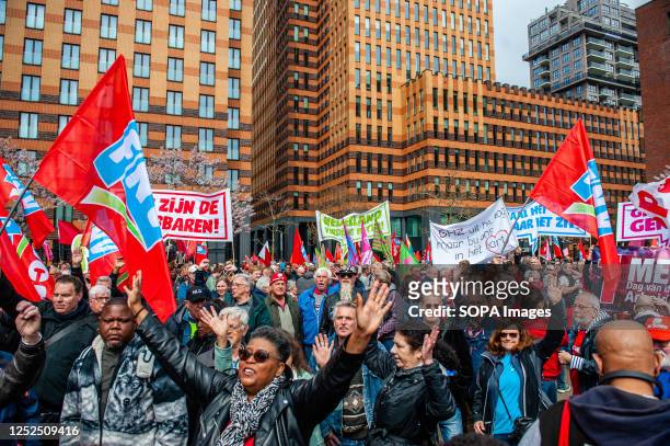 Thousands of workers are seen waiting before marching. On the day of International Workers' Day, also known as Labour Day, in Amsterdam people...