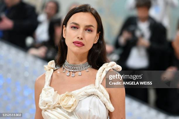 Russian model Irina Shayk arrives for the 2023 Met Gala at the Metropolitan Museum of Art on May 1 in New York. - The Gala raises money for the...