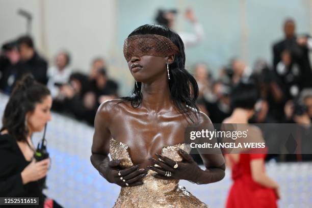 Model Anok Yai arrives for the 2023 Met Gala at the Metropolitan Museum of Art on May 1 in New York. - The Gala raises money for the Metropolitan...