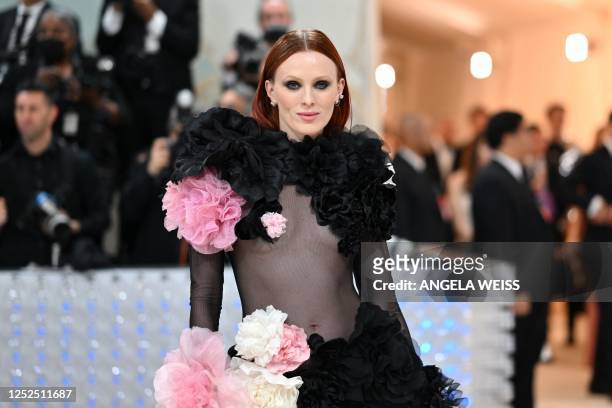 English model Karen Elson arrives for the 2023 Met Gala at the Metropolitan Museum of Art on May 1 in New York. - The Gala raises money for the...