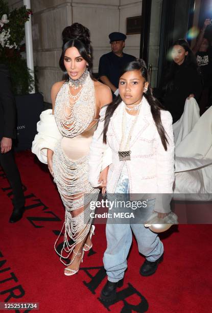 Kim Kardashian and North West are seen leaving the Ritz Hotel on May 01, 2023 in New York City.