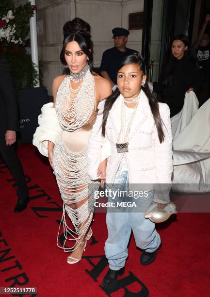 Kim Kardashian and North West are seen leaving the Ritz Hotel on May 01, 2023 in New York City.