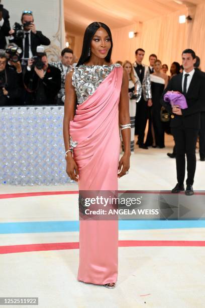 English model Naomi Campbell arrives for the 2023 Met Gala at the Metropolitan Museum of Art on May 1 in New York. - The Gala raises money for the...