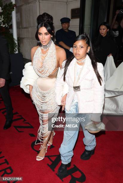 Kim Kardashian and North West are seen leaving the Ritz Hotel on May 01, 2023 in New York City.