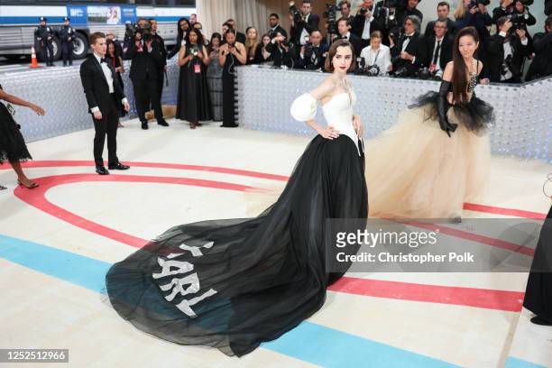 Lily Collins and Vera Wang at the 2023 Met Gala: Karl Lagerfeld: A Line of Beauty held at the Metropolitan Museum of Art on May 1, 2023 in New York,...