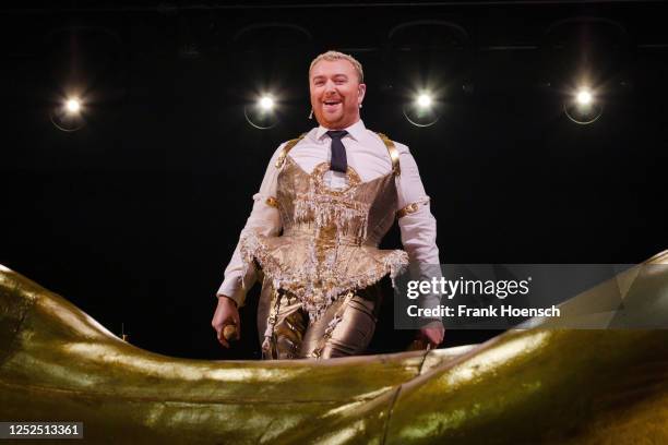 British singer Sam Smith performs live on stage during a concert at the Mercedes-Benz Arena on May 1, 2023 in Berlin, Germany.