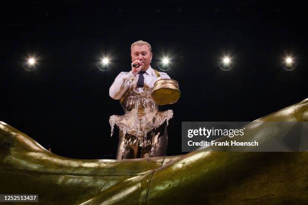 British singer Sam Smith performs live on stage during a concert at the Mercedes-Benz Arena on May 1, 2023 in Berlin, Germany.