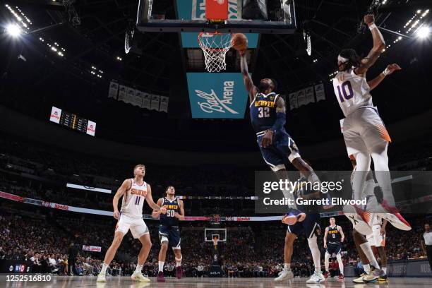 Jeff Green of the Denver Nuggets drives to the basket during Game Two of the Western Conference Semi-Finals of the 2023 NBA Playoffs against the...