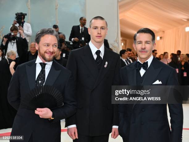 James McAvoy, Harris Dickinson and Simon Holloway arrive for the 2023 Met Gala at the Metropolitan Museum of Art on May 1 in New York. - The Gala...