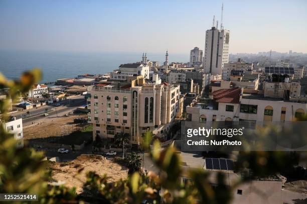 General view of Gaza City and the Mediterranean Sea , on May 2, 2023.