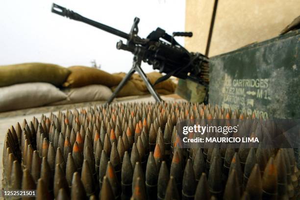 Detail of M80 ammunition belt, of M60 7.62mm machine gun, the preferred combat ammunition mix for the M60 used by US troops in Iraq, is seen at an...