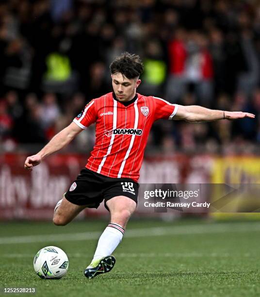 Northern Ireland , United Kingdom - 1 May 2023; Adam O'Reilly of Derry City during the SSE Airtricity Men's Premier Division match between Derry City...