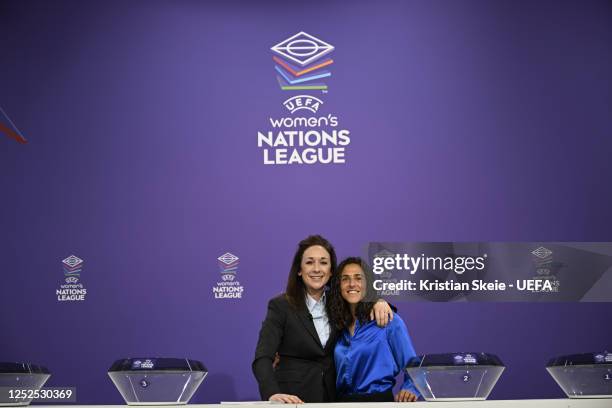 Special guest Vero Boquete and UEFA Managing Director of Women's Football Nadine Kessler during the UEFA Women's Nations League 2023/24 League Phase...