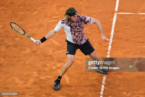 Stefanos Tsitsipas of Greece plays against Sebastian Baez of Argentina following their Men's third-round match on Day Eight of the Mutua Madrid Open...