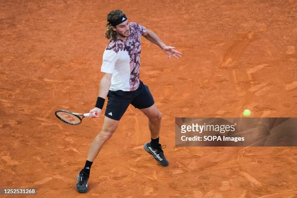 Stefanos Tsitsipas of Greece plays against Sebastian Baez of Argentina following their Men's third-round match on Day Eight of the Mutua Madrid Open...