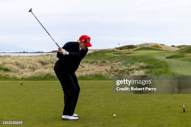 Former U.S. President Donald Trump during a round of golf at his Turnberry course on May 2, 2023 in Turnberry, Scotland. Former U.S. President Donald...