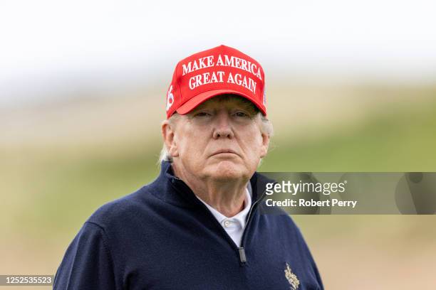 Former U.S. President Donald Trump during a round of golf at his Turnberry course on May 2, 2023 in Turnberry, Scotland. Former U.S. President Donald...