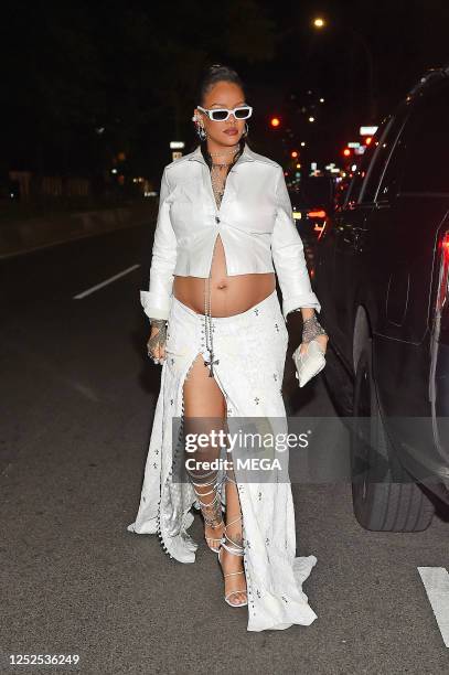 Rihanna is seen heading out for dinner on May 1, 2023 in New York City.