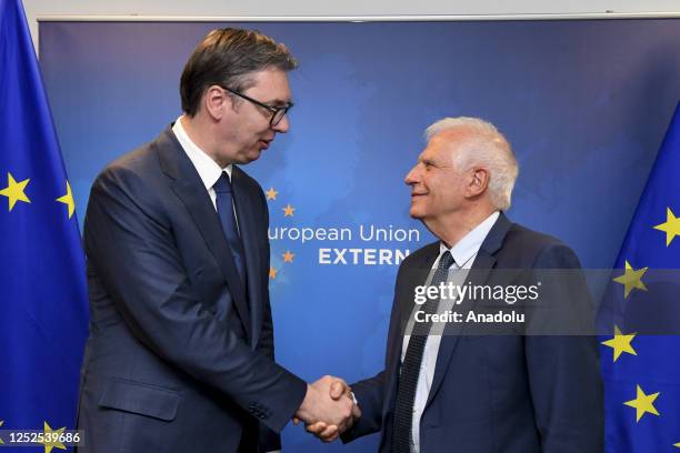 European Union High Representative for Foreign Affairs Josep Borrell meets with President of Serbia Aleksandar Vucic within the EU-facilitated...