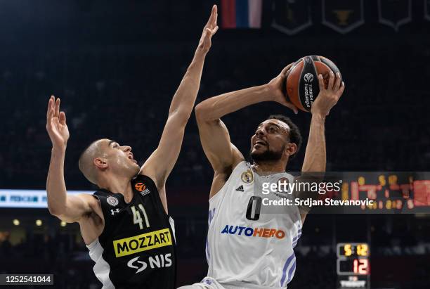 Nigel Williams-Goss of Real Madrid in action against Yam Madar of Partizan during the 2022/2023 Turkish Airlines EuroLeague Play Offs Game 3 match...