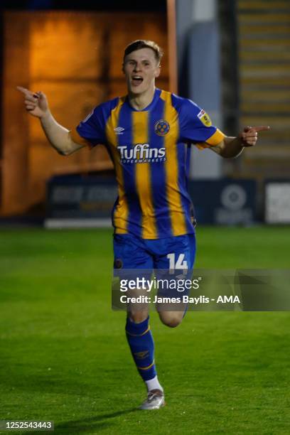 Rob Street of Shrewsbury Town celebrates after scoring a goal to make it 2-0 during the Sky Bet League One between Shrewsbury Town and Bristol Rovers...