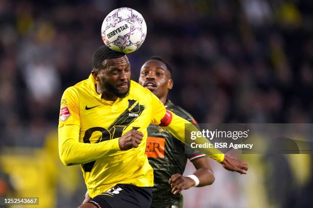 Cuco Martina of NAC Breda wins a defensive header during the Dutch Keukenkampioendivisie match between NAC Breda and Willem II at Rat Verlegh Stadion...