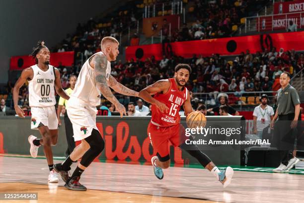 Corey Webster of the Al Ahly dribbles the ball during the game against the Cape Town Tigers on May 2, 2023 at the Dr Hassan Moustafa Sports Hall....