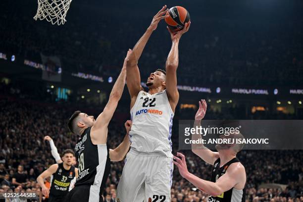 Real Madrid's Walter Tavares dunks the ball during the Euroleague basketball quarter final match between Partizan Belgrade and Real Madrid at the...