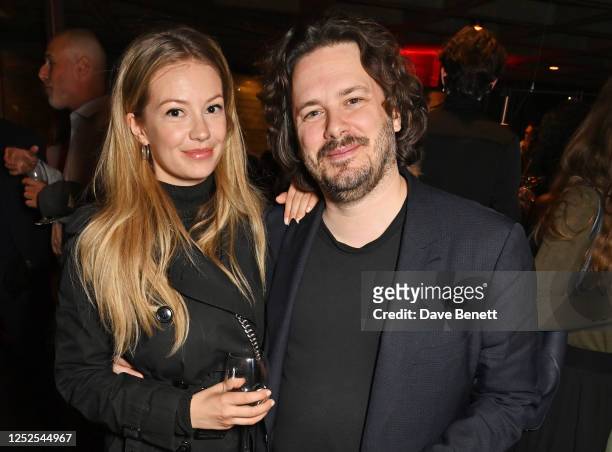 Julia Bender and Edgar Wright attend the press night after party for "The Motive And The Cue" at The National Theatre on May 2, 2023 in London,...