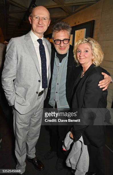 Mark Gatiss, Patrick Marber and Debra Gillett attend the press night after party for "The Motive And The Cue" at The National Theatre on May 2, 2023...
