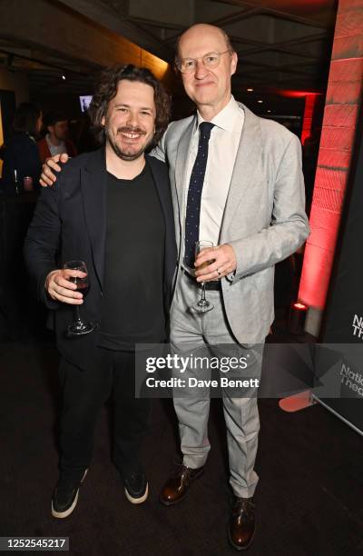 Edgar Wright and Mark Gatiss attend the press night after party for "The Motive And The Cue" at The National Theatre on May 2, 2023 in London,...