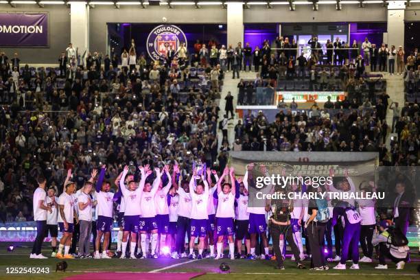 Toulouse's players celebrate their victory of the French Cup a few days prior, following the French L1 football match between Toulouse FC and RC Lens...