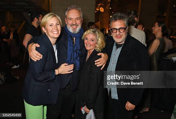 Alison Balsom, Sir Sam Mendes, Debra Gillett and Patrick Marber attend the press night after party for "The Motive And The Cue" at The National...