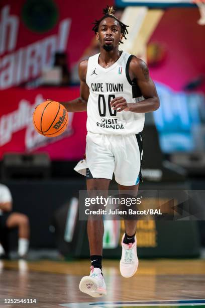 Zaire Wade of the Cape Town Tigers dribbles the ball during the game against the Al Ahly on May 2, 2023 at the Dr Hassan Moustafa Sports Hall. NOTE...