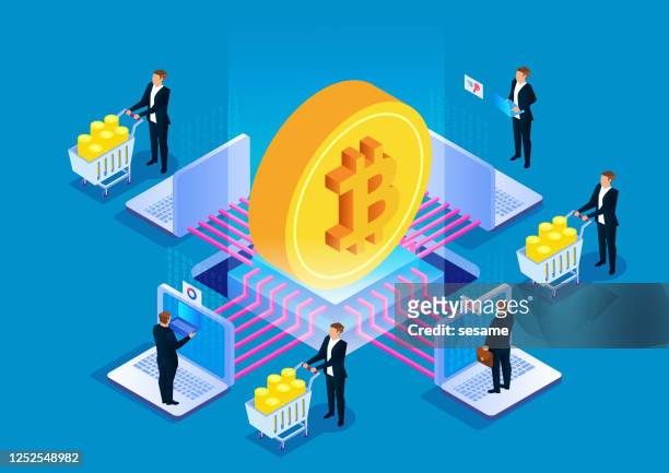bitcoin blockchain technology, digital currency mining - blockchain crypto stock illustrations