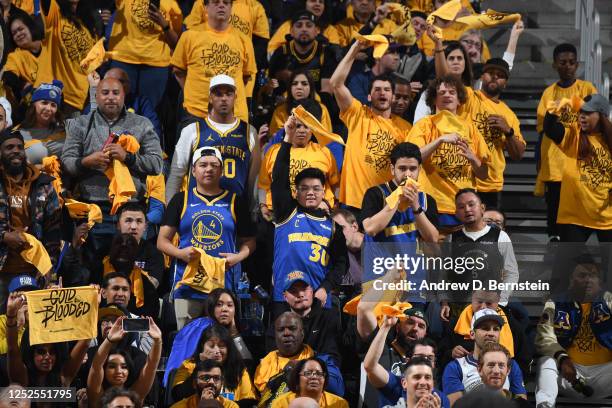 May 2: Golden State Warriors fans celebrate during Game 1 of the Western Conference Semi-Finals 2023 NBA Playoffs on May 2, 2023 at Crypto.Com Arena...