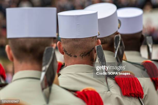Legionnaires seen during the ceremony. The traditional ceremony of remembrance of the battle of Camerone is held in the Vienot base of the Legion...