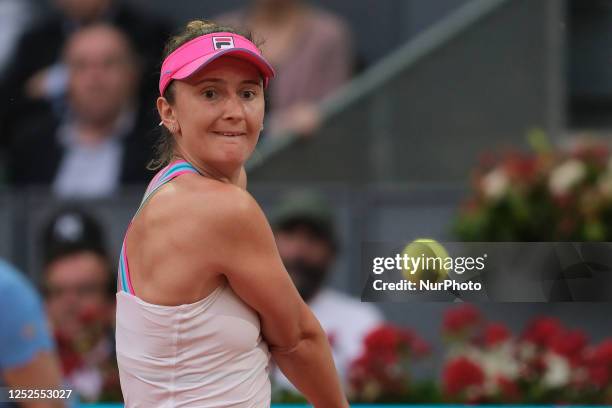 Irina-Camelia Begu of Belgium during their match against Maria Sakkari of Greece on Day Eight of the Mutua Madrid Open at La Caja Magica on 1st May,...