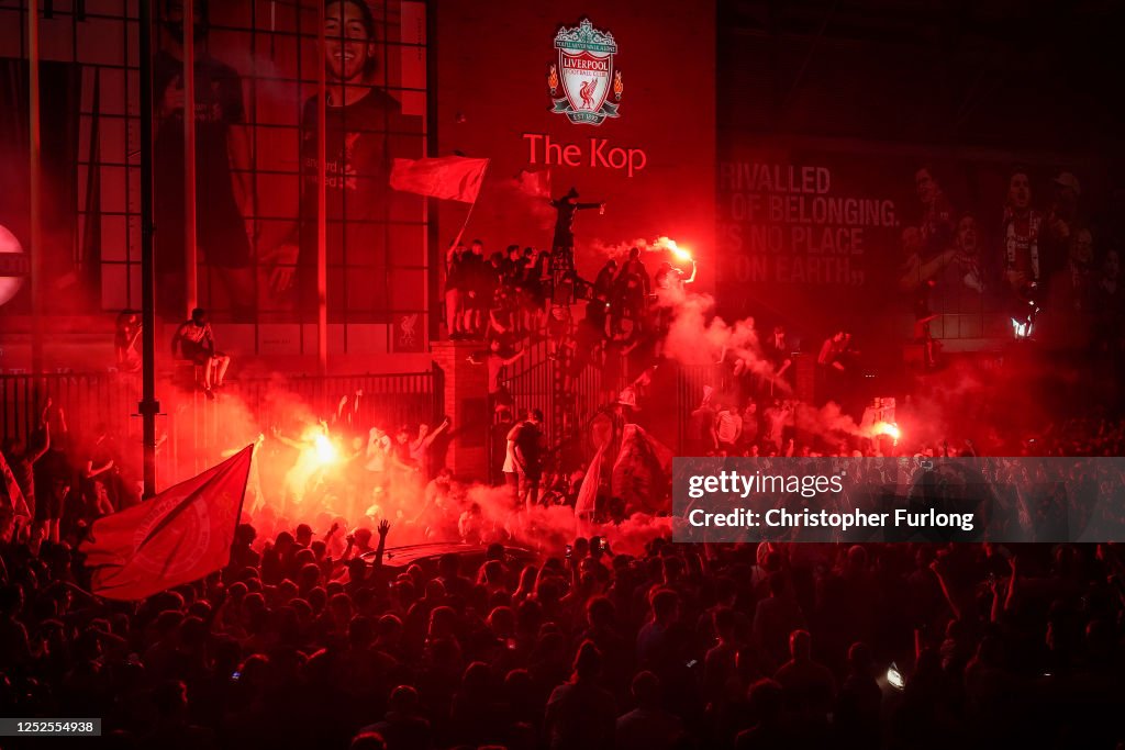 Fans Celebrate Liverpool FC Winning The Premier League Title