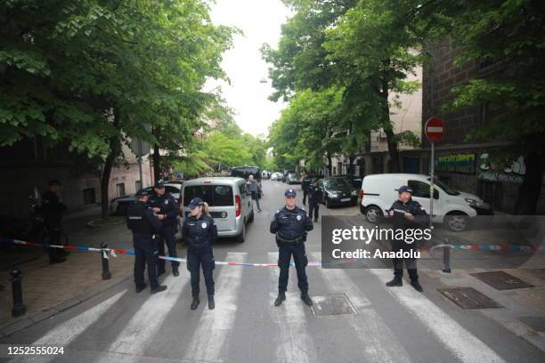 Police take security measures after a 7th grade student opened fire at the school, in Belgrade, Serbia on May 03, 2023. It is reported that a...