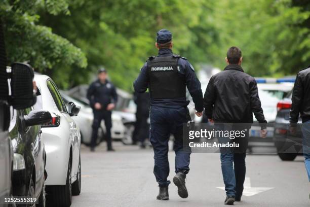 Police take security measures after a 7th grade student opened fire at the school, in Belgrade, Serbia on May 03, 2023. It is reported that a...
